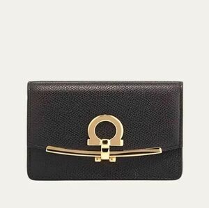 NIB Salvatore Ferragamo Icona Saffiano Cardholder Gancin Leather Wallet
